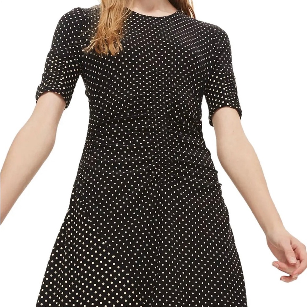 Topshop Black & White Polka Dot Asymmetrical Hem Dress Size 6